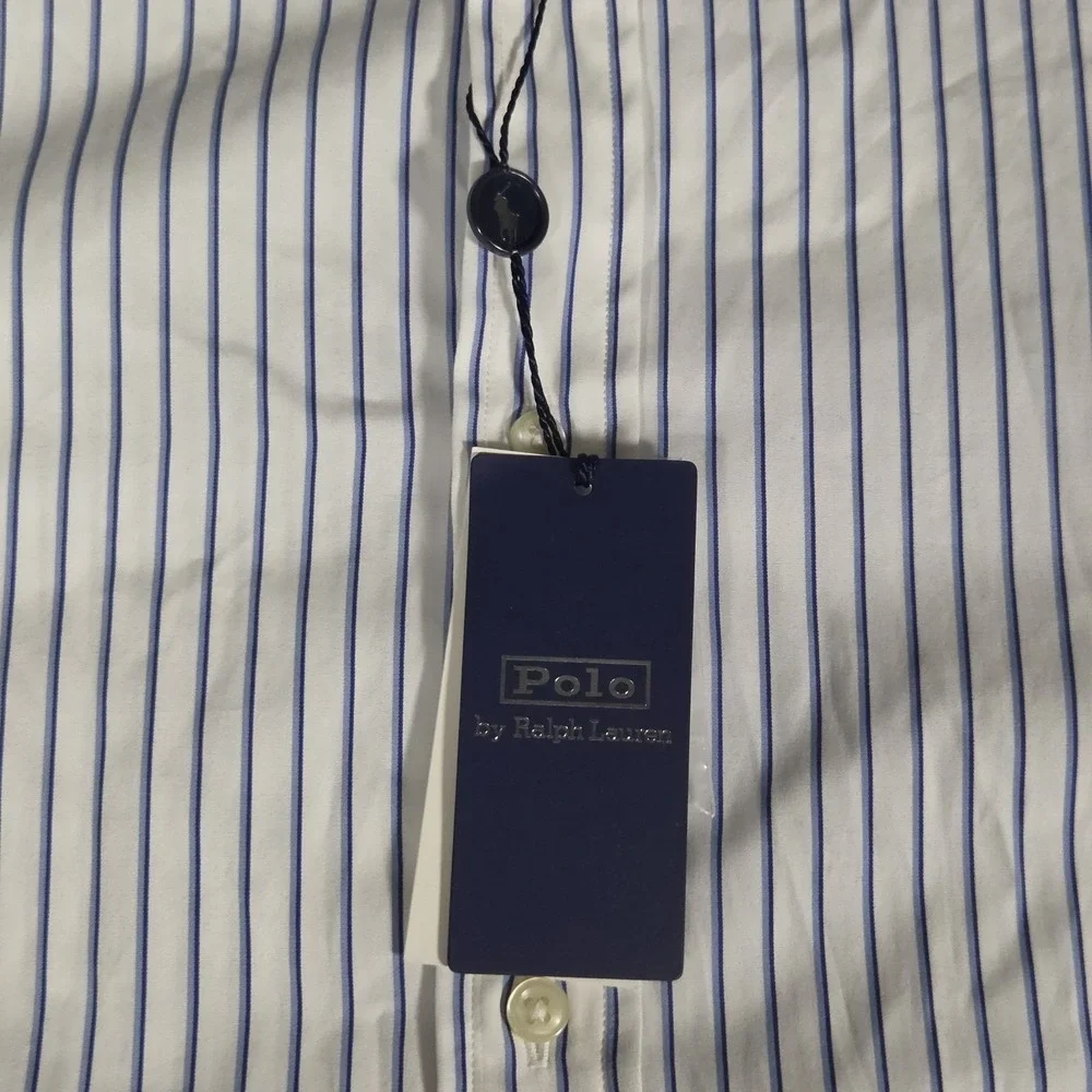 Polo Ralph Lauren Shirt Custom Fit Striped Poplin Dress Shirt Mens XL 17 1/2